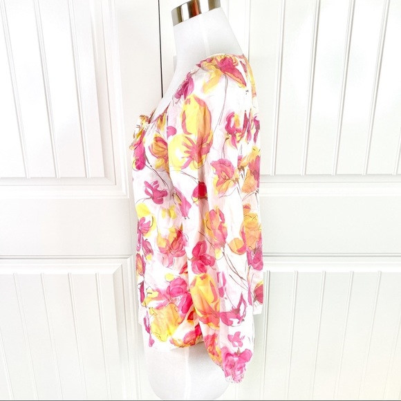 Ann Taylor LOFT Floral Tie-Neck Peasant Blouse SP - Picture 3 of 5